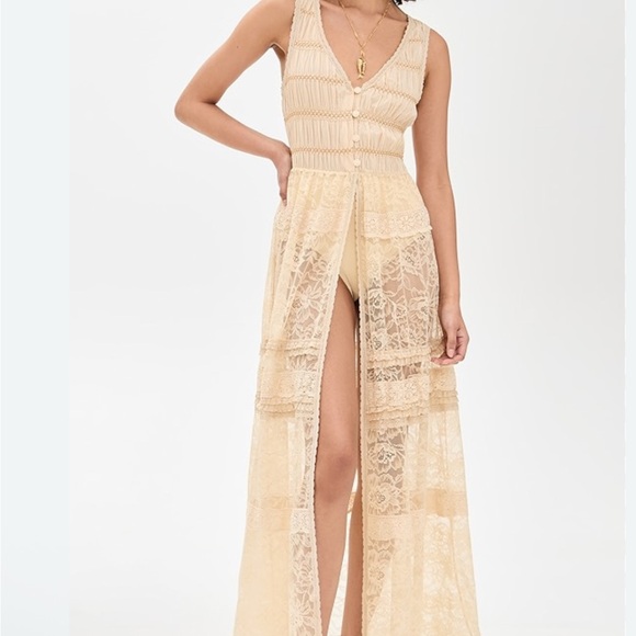 Free People Sweet Saloon Sleeveless Maxi Bodysuit in Tea Size Large NWT - Picture 4 of 9